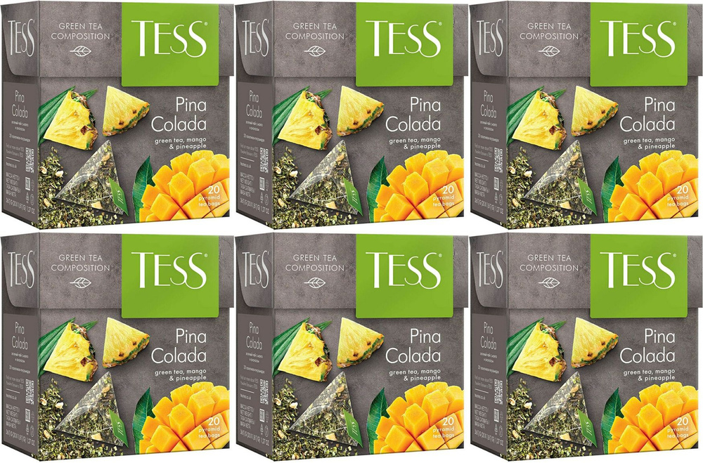 Чай зеленый Tess Pina Colada в пирамидках 1,8 г 20 шт, комплект: 6 упаковок по 36 г  #1