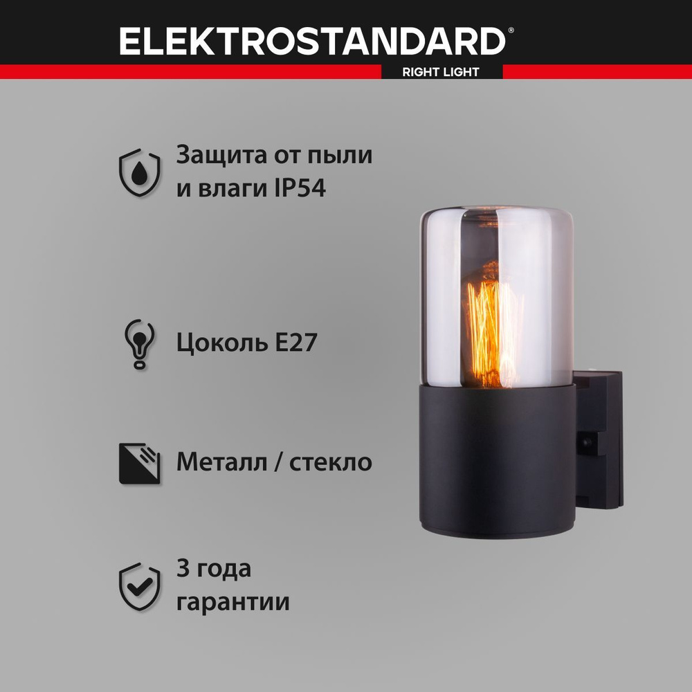 Уличный светильник настенный со стеклянным плафоном на 1 лампу в стиле техно Elektrostandard Roil чёрный/дымчатый #1