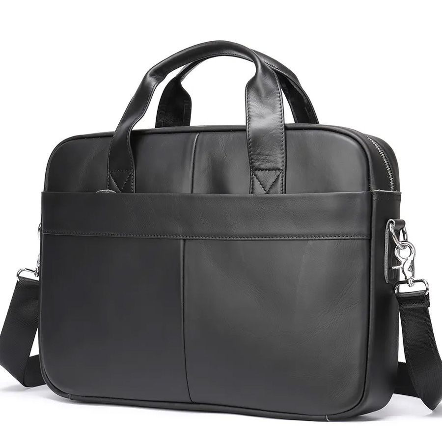 Мужская сумка портфель из натуральной кожи черная 39,5х28,5х6,7 см  #1