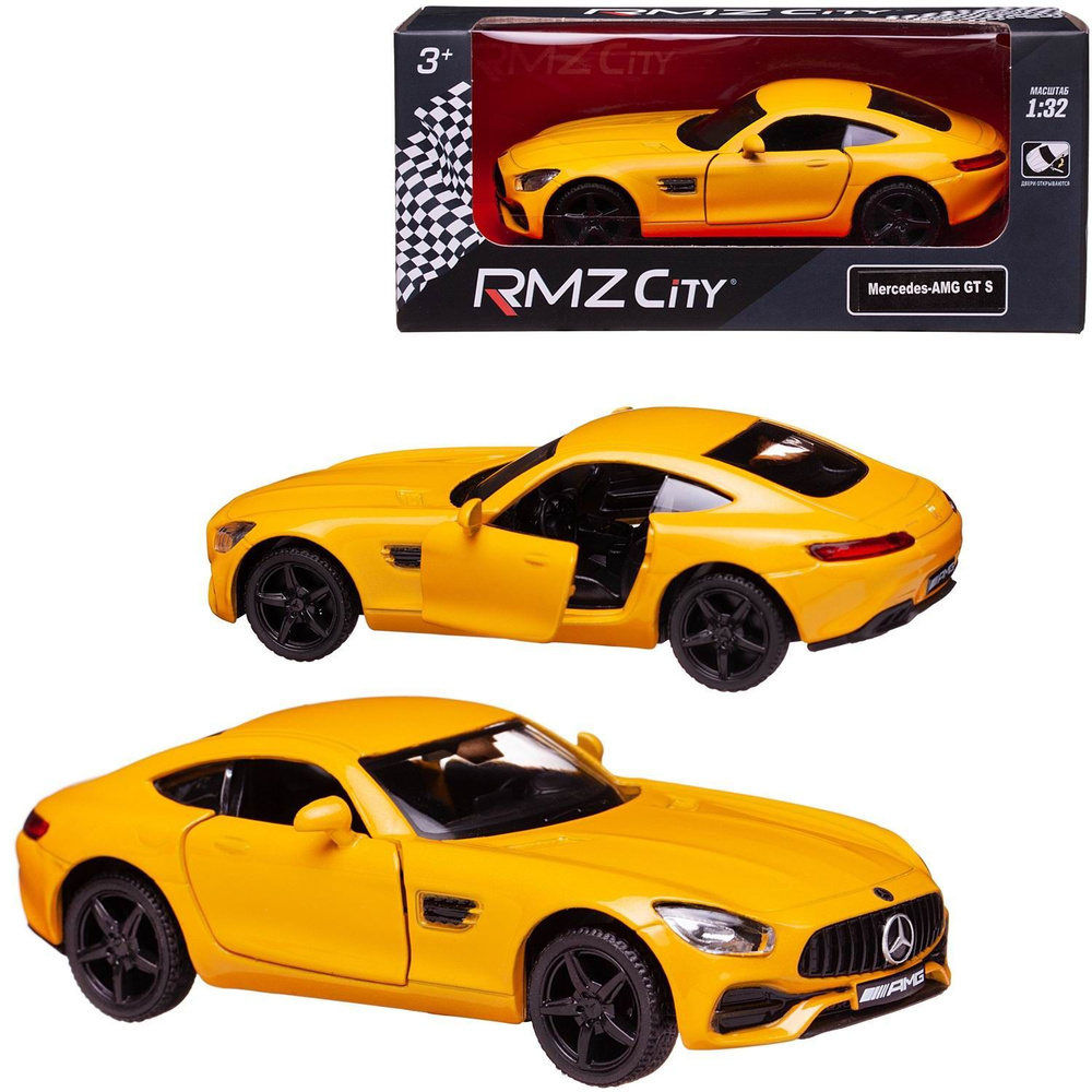 Машинка металлическая Uni-Fortune RMZ City 1:32 Mercedes-Benz GT S AMG 2018 (цвет желтый)  #1