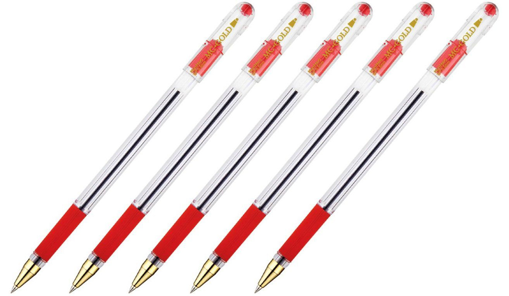 MunHwa Ручка Шариковая, толщина линии: 0.3 мм, цвет: Красный, 5 шт.  #1