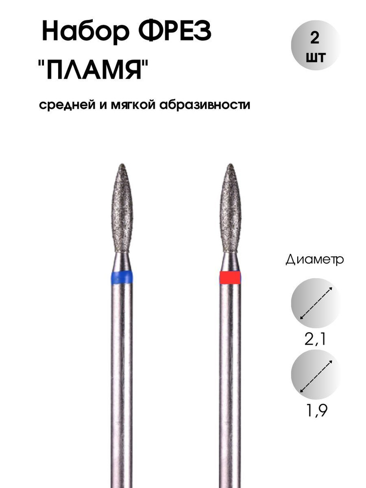 Cececoly Набор фрез для маникюра и педикюра пламя с синей и красной насечкой-2 шт.  #1