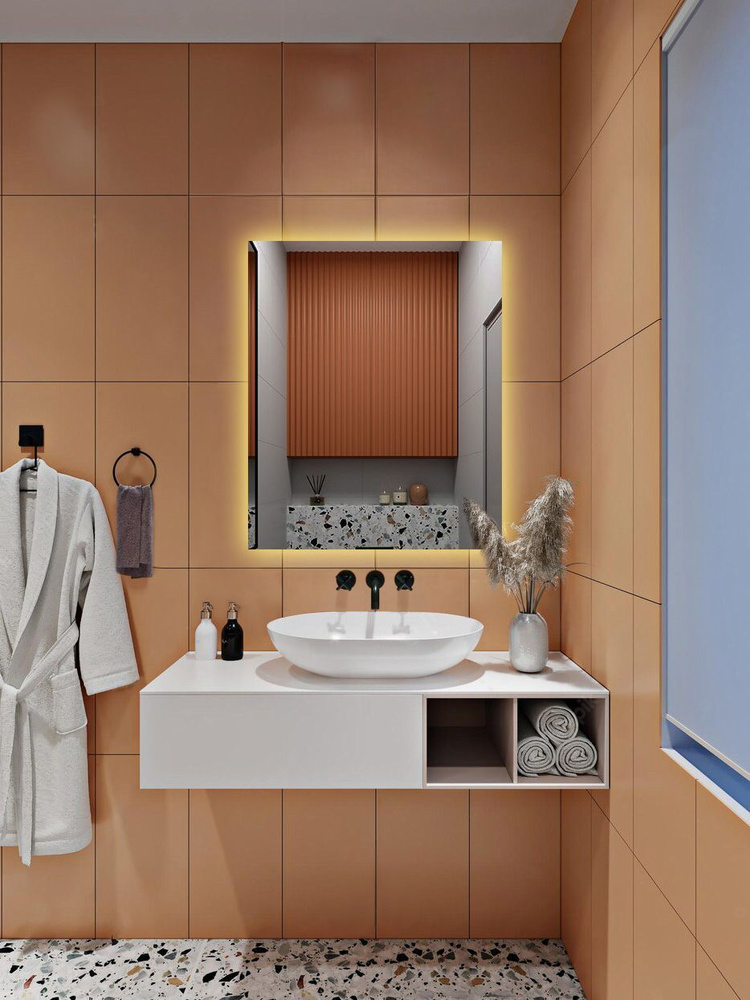 Зеркало для ванной Qwerty 80*60 вертикальное с тёплой LED-подсветкой  #1