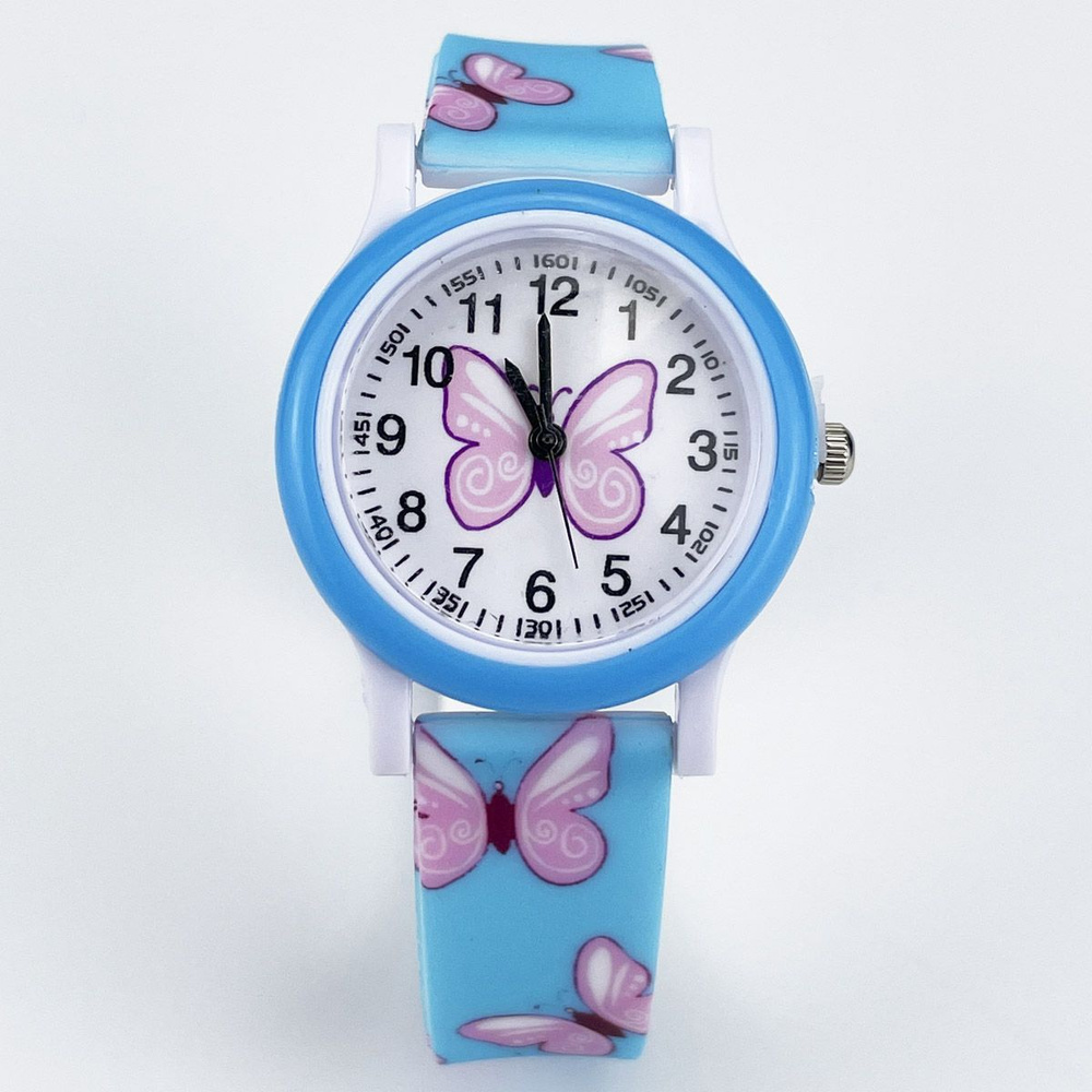 Часы наручные детские для, девочки, женские, с стрелками, кварцевые часики, бабочка  #1