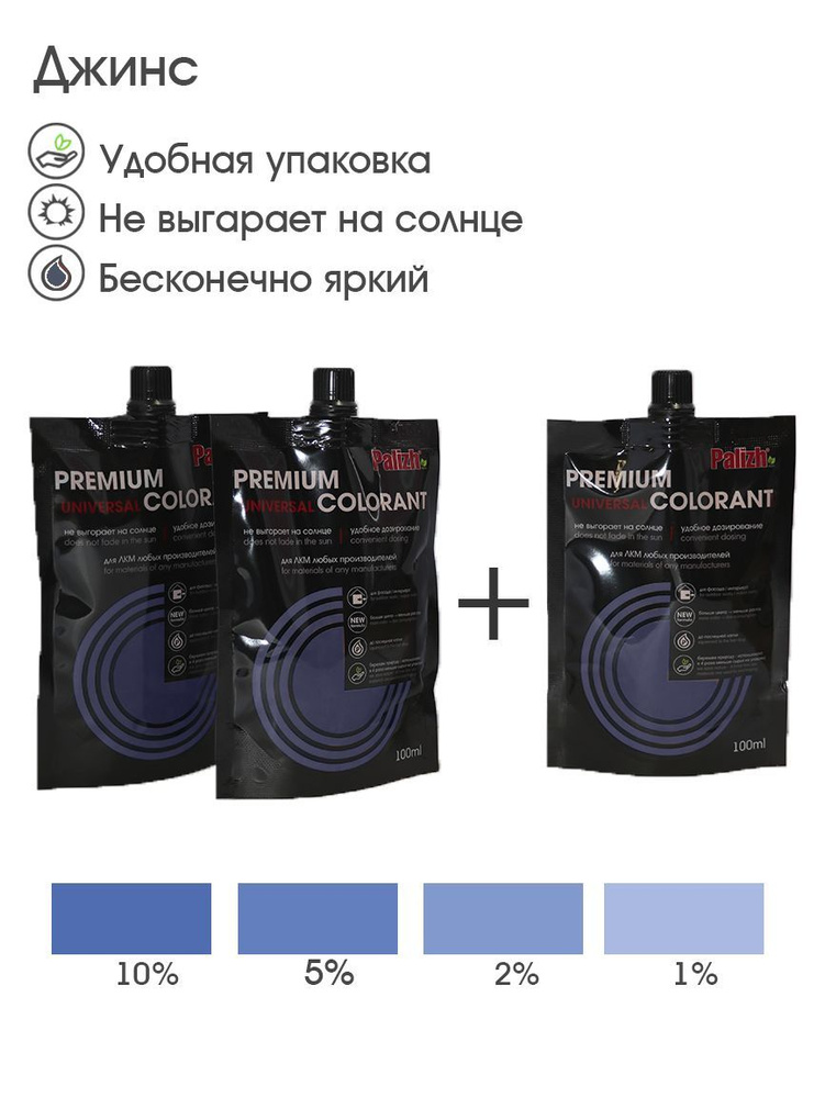 Универсальный светостойкий колер-паста PALIZH PREMIUM, ДЖИНС (синий) 100мл 3 шт.  #1