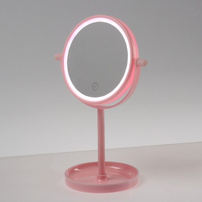 Luazon Home, Зеркало Luazon KZ-04, подсветка, настольное, 19.5х13х29.5 см, 4хААА, сенсорная кнопка, розовое #1