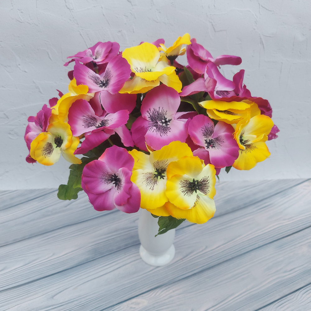Искусственные цветы для декора / 3 букета / Анютины глазки фиолетовые 2 шт. и желтые 1 шт.  #1