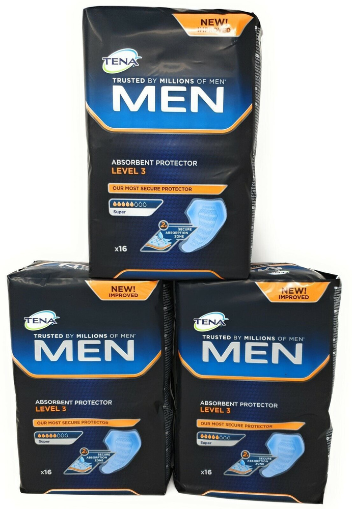 Набор урологических прокладок для мужчин Tena Men Level 3 Super, 5 капель, 800 мл, 3 упаковки, 48 штук #1