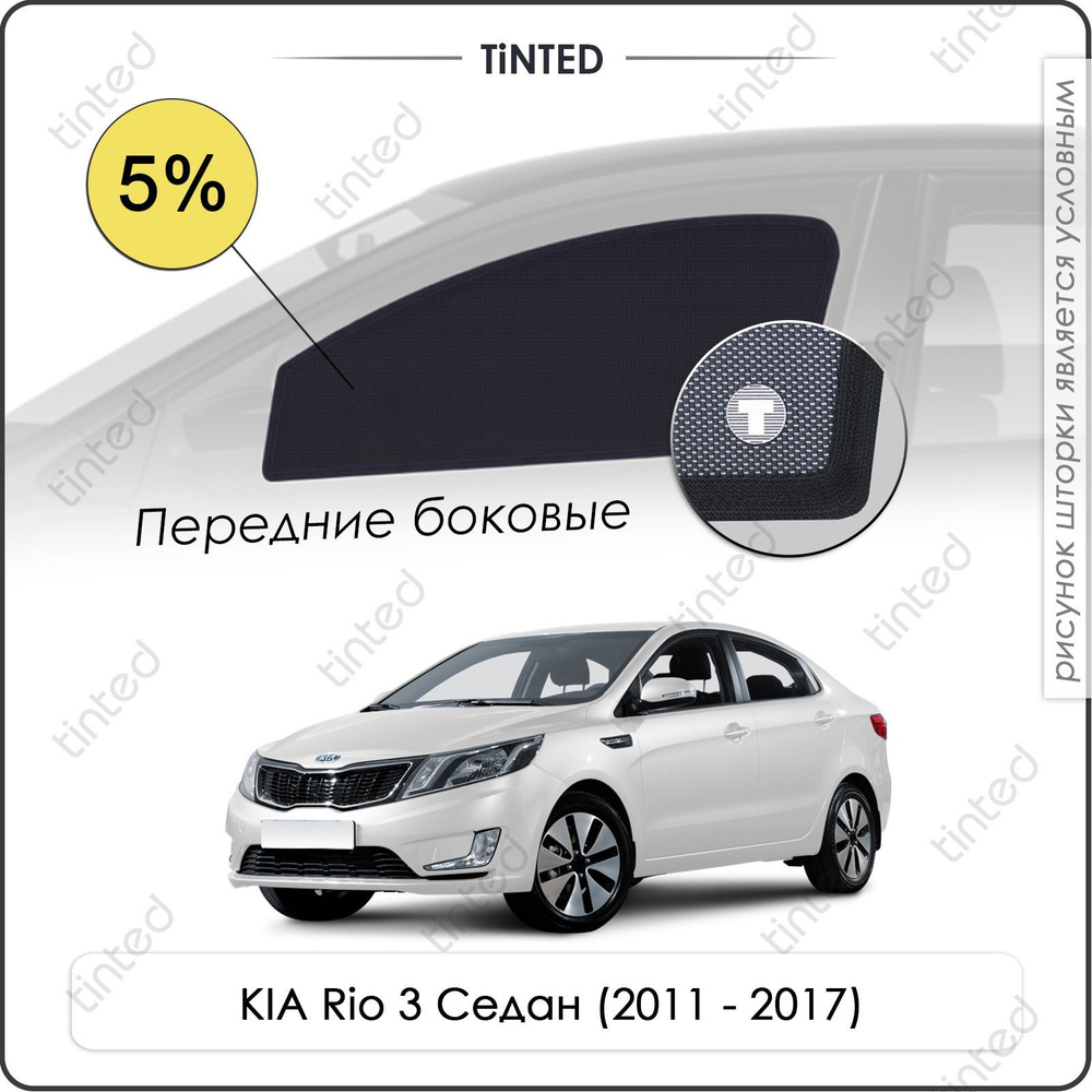 Шторки на автомобиль солнцезащитные KIA Rio 3 Седан 4дв. (2011 - 2017) на передние двери 5%, сетки от #1