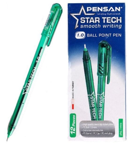 Ручка шариковая масляная Pensan "STAR TECH", игольчатый узел 1.0 мм, зеленая, упаковка 12 шт.  #1