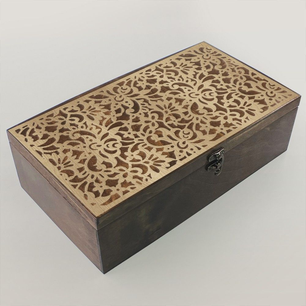 Коробка для чайных пакетиков (Чайница) из дерева, большая, 4 отделения с узором "минимализм абстракция #1