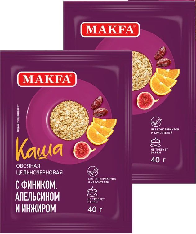Makfa Каша овсяная цельнозерновая, моментального приготовления, с фиником, апельсином и инжиром, 40 г. #1