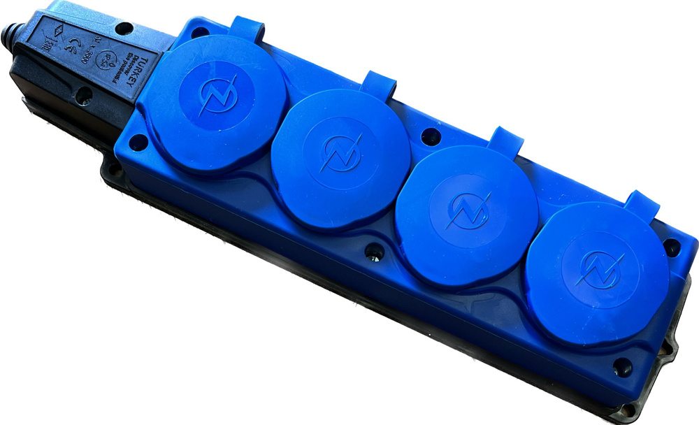 Колодка электрическая для удлинителя колодка четверная NE-AD 4-нг с/з с крышками 16А, IP54, синий/черный #1