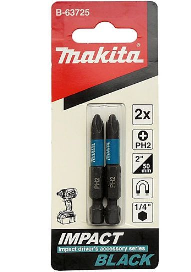 Усиленные магнитные биты РН2 1/4"/50мм E-form Impact Black Makita B-63725 2шт/уп  #1