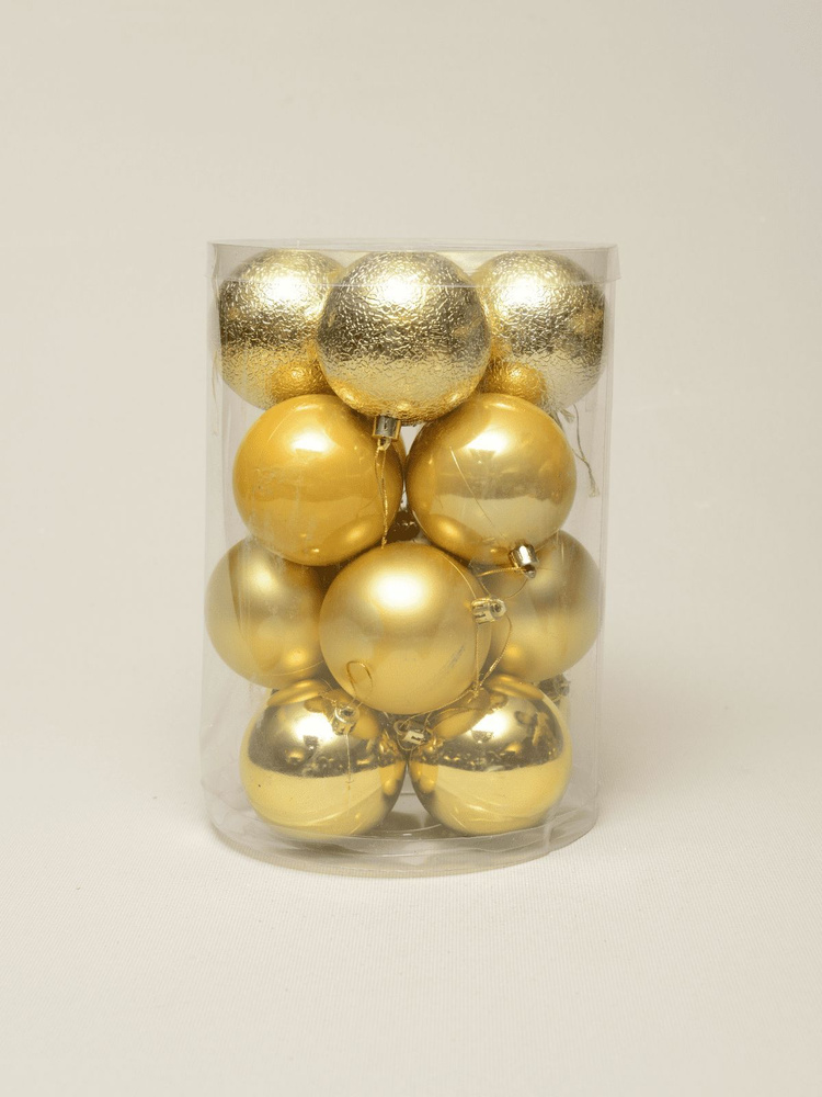 Набор ёлочных шаров 8 см (16 шт, 4 вида), цвет золото #1