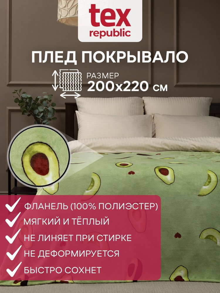 Плед TexRepublic Absolute flannel 200х220 см, размер Евро, велсофт, покрывало на кровать, теплый, мягкий, #1