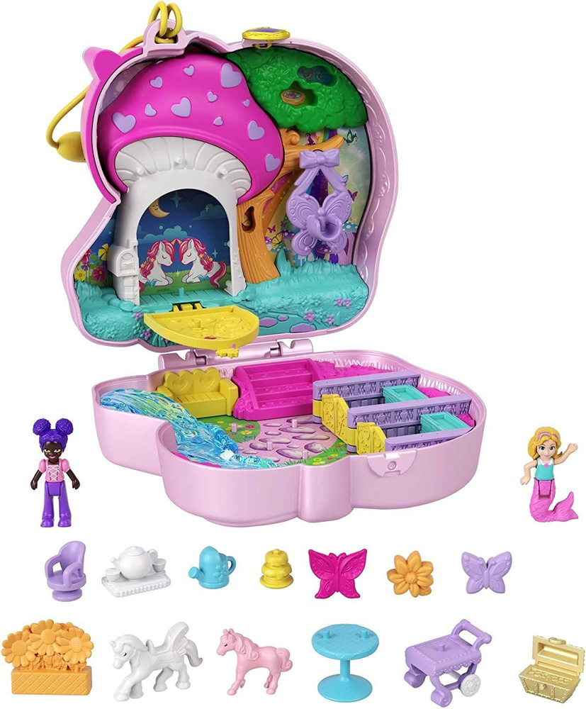 Polly Pocket Unicorn Forest набор Единорог, 2 микрокуклы HCG20 #1