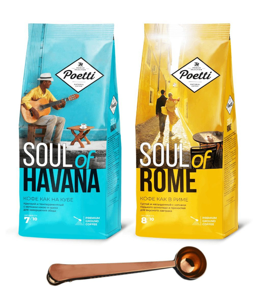 Кофе молотый Poetti Rome + Poetti Havana 200 г, набор из 2 шт. + ложка #1