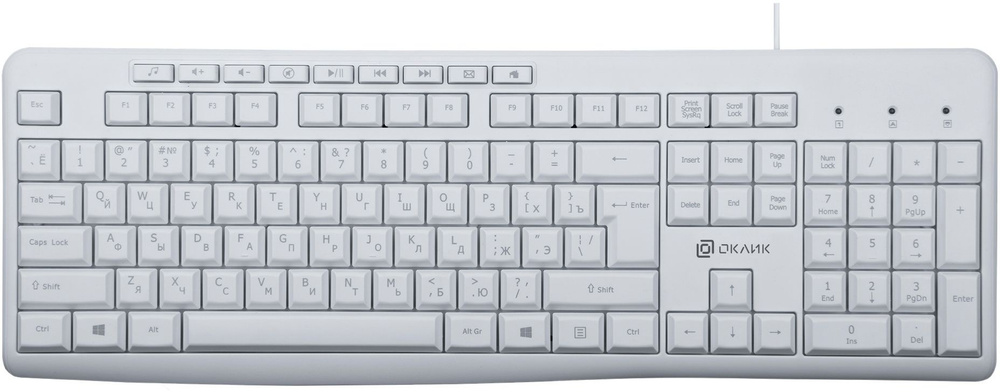 Клавиатура Оклик USB, Multimedia, белый #1