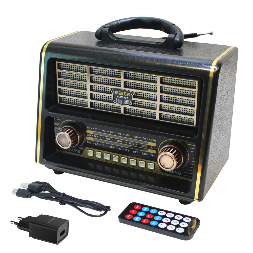 Радиоприёмник с симпатичным ретро-дизайном Meier M-2029BT Black, с поддержкой Bluetooth, пультом ДУ и #1