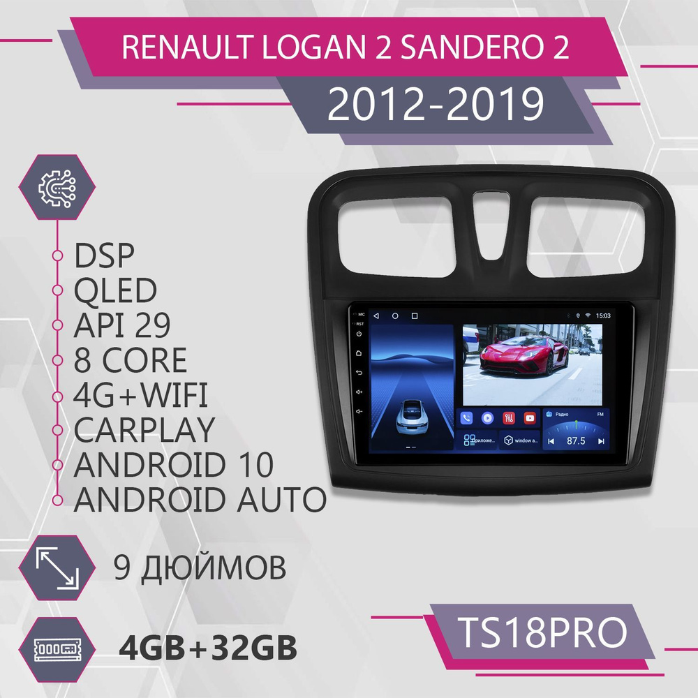 Штатная магнитола TS18Pro/4+32GB/для Renault Logan2/Renault Sandero 2/Рено Логан/Сандеро магнитола Android #1