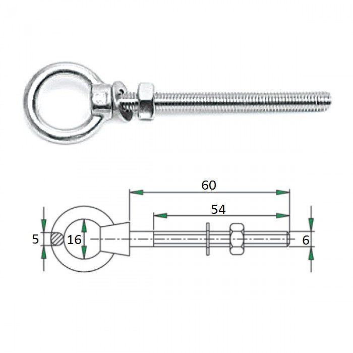 Рым-болт с проушиной 6х60мм диаметр уха 16 мм #1