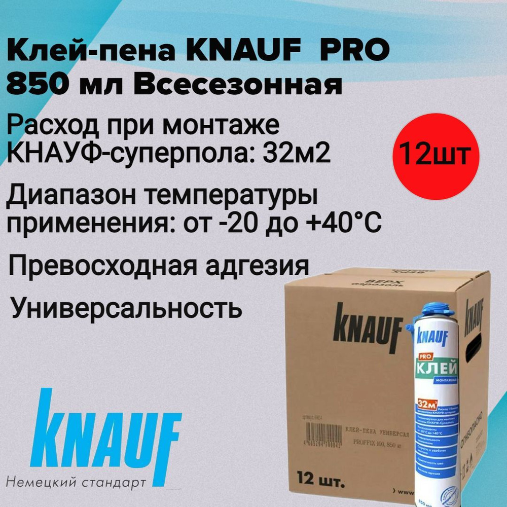 Клей пена Knauf/Кнауф Pro 850 мл 12шт/упаковка #1