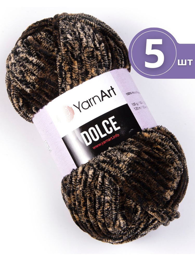 Плюшевая пряжа YarnArt Dolce (ЯрнАрт Дольче) - 5 мотков Цвет: 807 черно-бежевый меланж 100% микрополиэстер #1