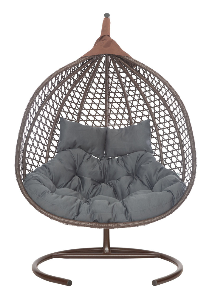 Подвесное двухместное кресло-кокон ФИДЖИ коричневый (серая подушка, искусственный велюр)  #1