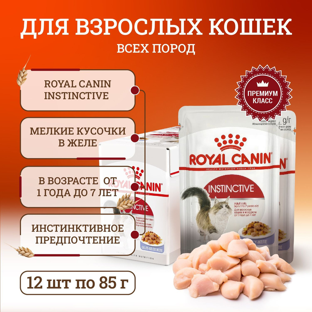 Royal Canin Instinctive полнорационный влажный корм для взрослых кошек, кусочки в желе, в паучах - 85 #1