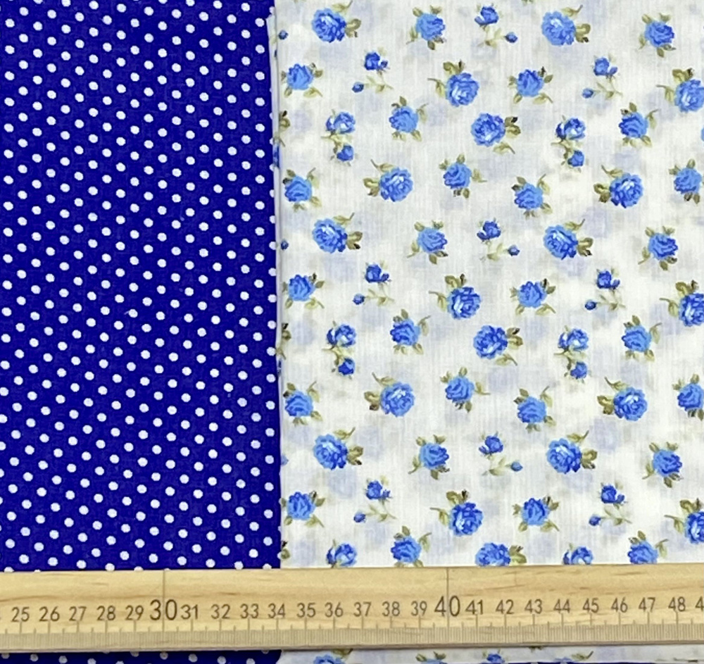 Ткань для шитья / БАСА / Роза и синий горошек 1 м х 1,5 м #1