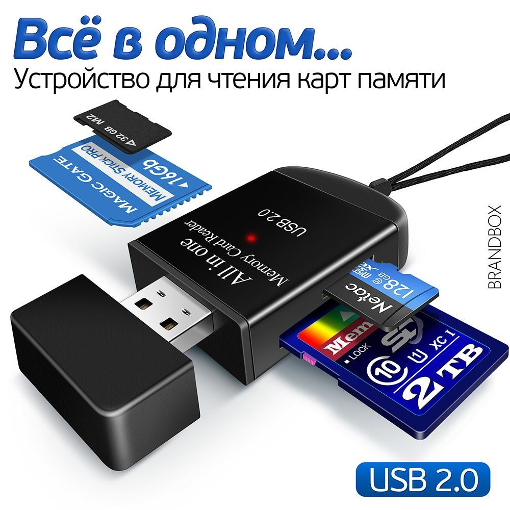 Универсальный Мультифункциональный Картридер 15 в 1, USB-2.0 интерфейс, JY605, черный  #1