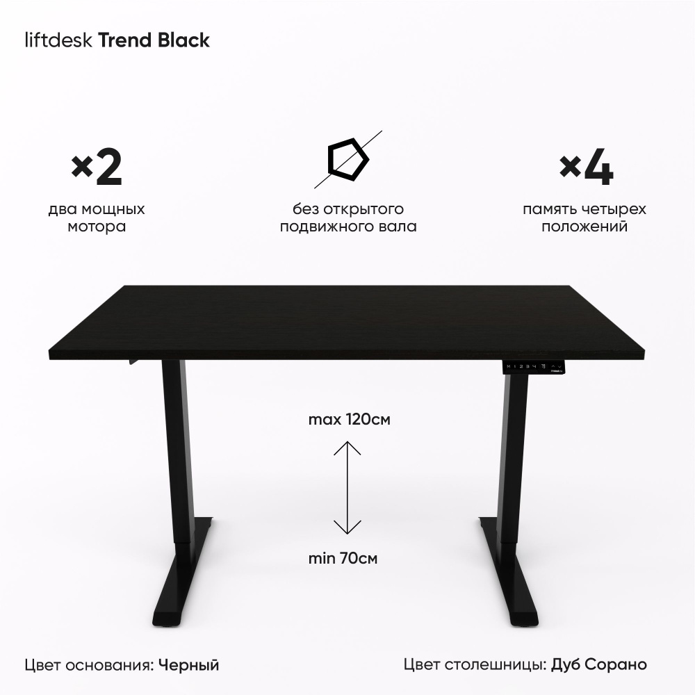 Стол компьютерный с регулировкой высоты для работы стоя сидя 2-х моторный liftdesk Trend Черный/Эвкалипт #1