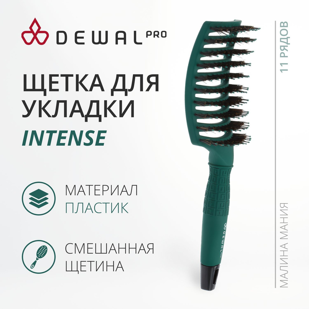 DEWAL Профессиональная щетка INTENSE для волос, продувная, прямоугольная, нейлон. штифт+нат. щетина, #1