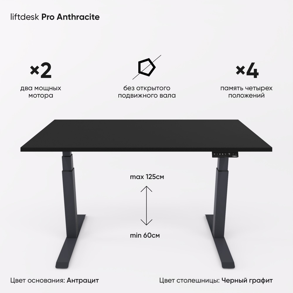 Компьютерный стол регулируемый по высоте для работы стоя сидя 2-х моторный liftdesk Pro Антрацит/Черный #1