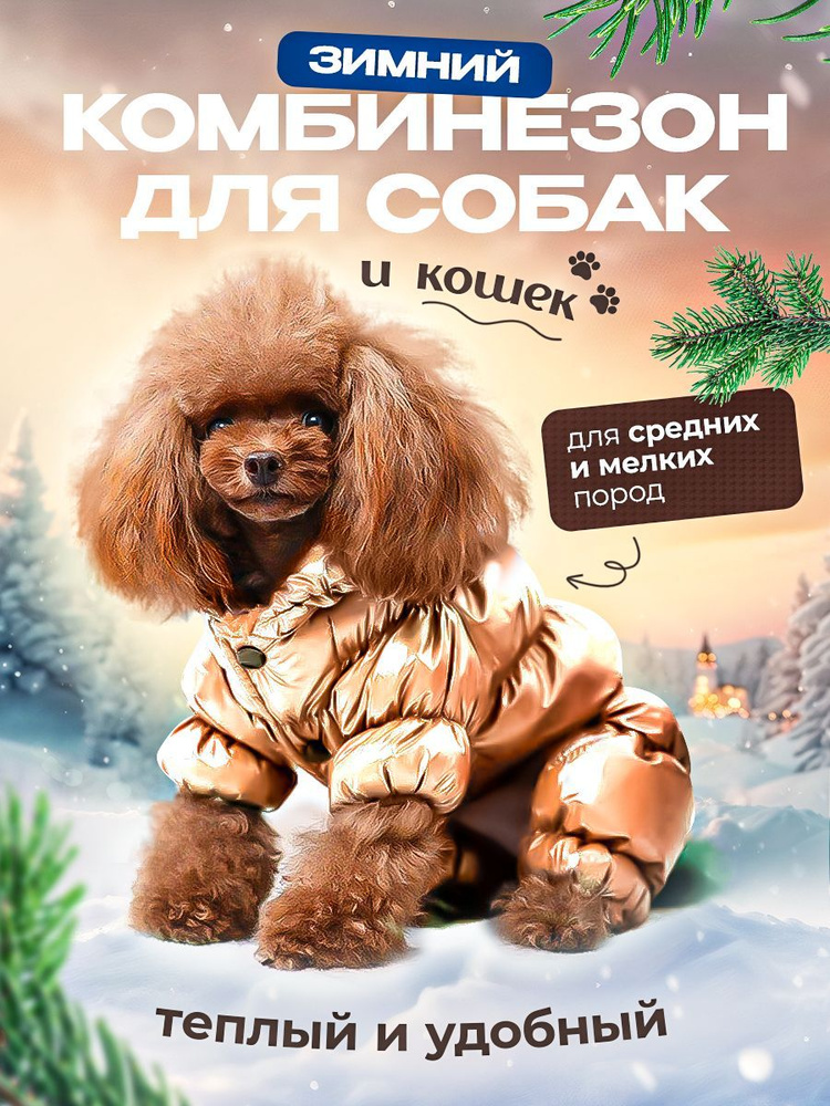 Зимний комбинезон, одежда для собак мелких и средних пород, пуховик для животных золотой размер L  #1