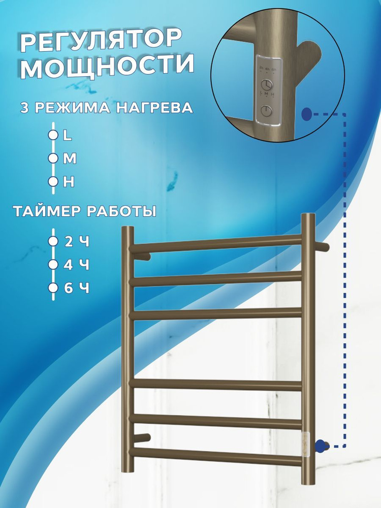 Полотенцесушитель электрический BAU Stil 50х60, 6 планок, универсальный, антикварная бронза  #1