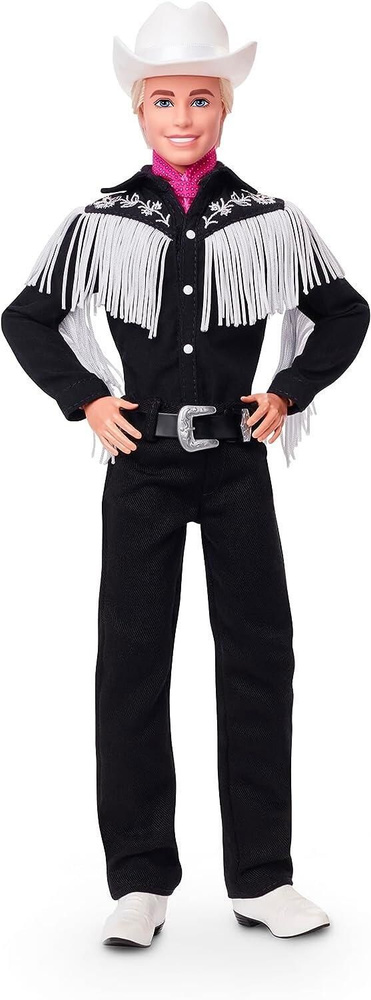 Barbie The Movie Collectible Ken Doll Wearing Black Outfit With White Fringe Cowboy Hat And Boots With Pink Bandana OZON