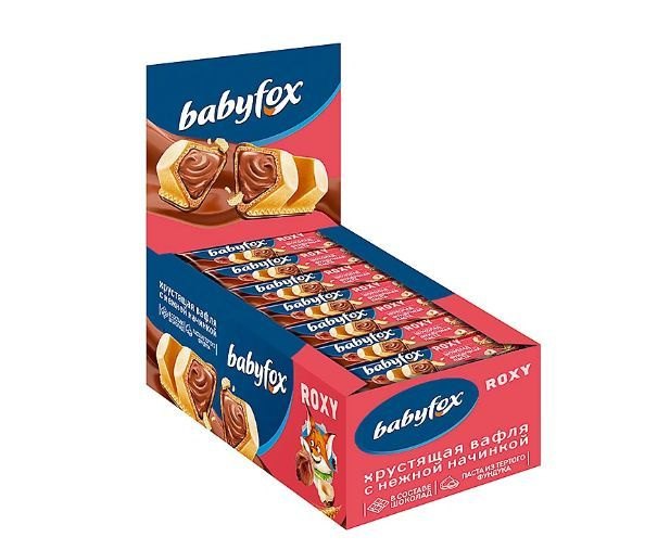 Вафельный батончик Babyfox Roxy Шоколад и фундучная паста, 18 г (упаковка 24 шт.)  #1