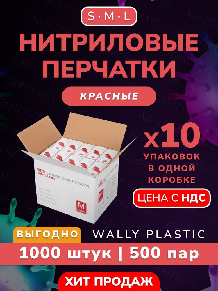 Нитриловые перчатки - Wally plastic, 1000 шт.(500 пар), одноразовые, неопудренные, текстурированные - #1