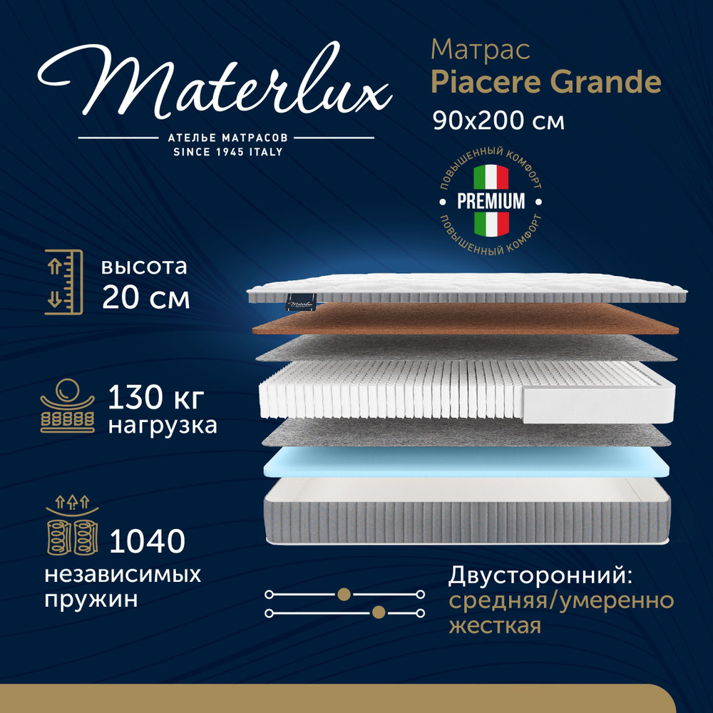 MaterLux Матрас PLACERE GRANDE, Независимые пружины, 90х200 см #1