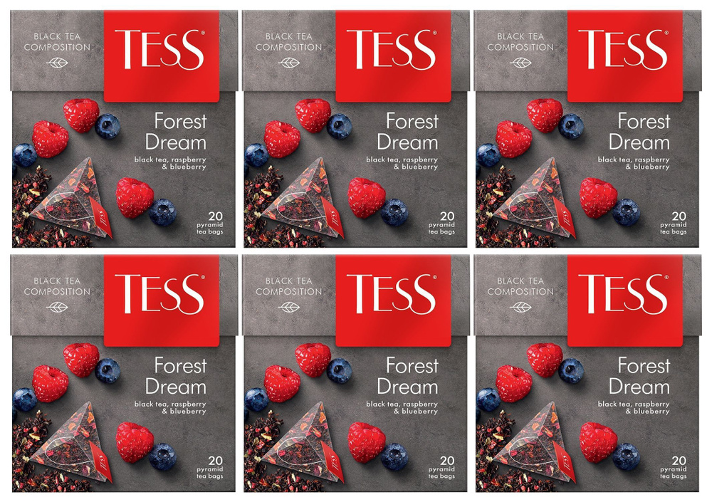 Чай черный в пирамидках ягодный Tess Forest Dream, 20 пакетиков х 6шт. Малина и черника  #1