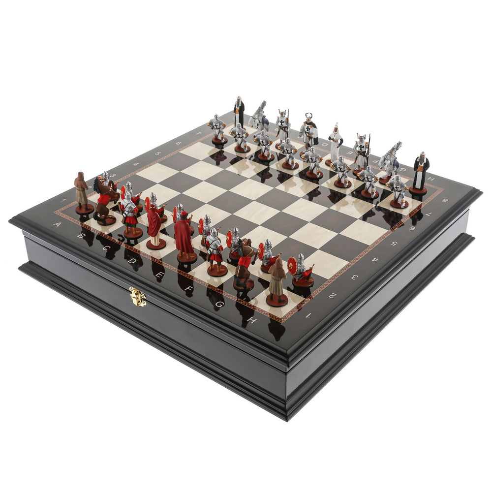 Шахматный ларец с оловянными фигурами "Ледовое побоище" 48х48 см  #1