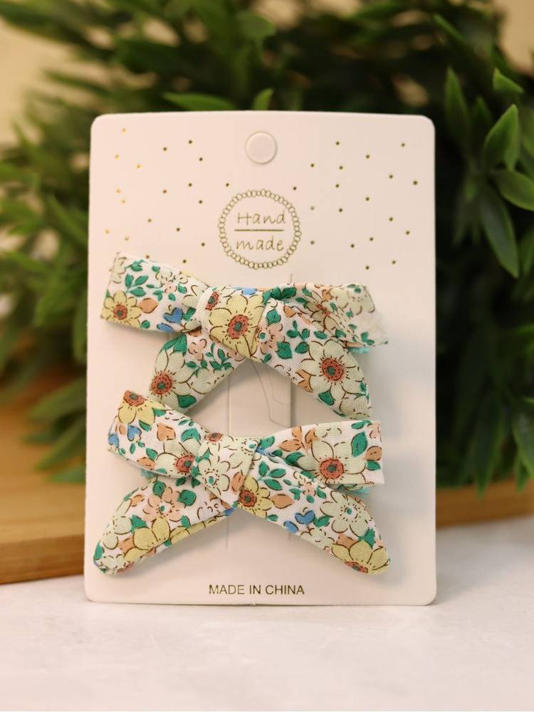 Набор заколок для волос "Flower bows", green, 2 шт. в наборе #1