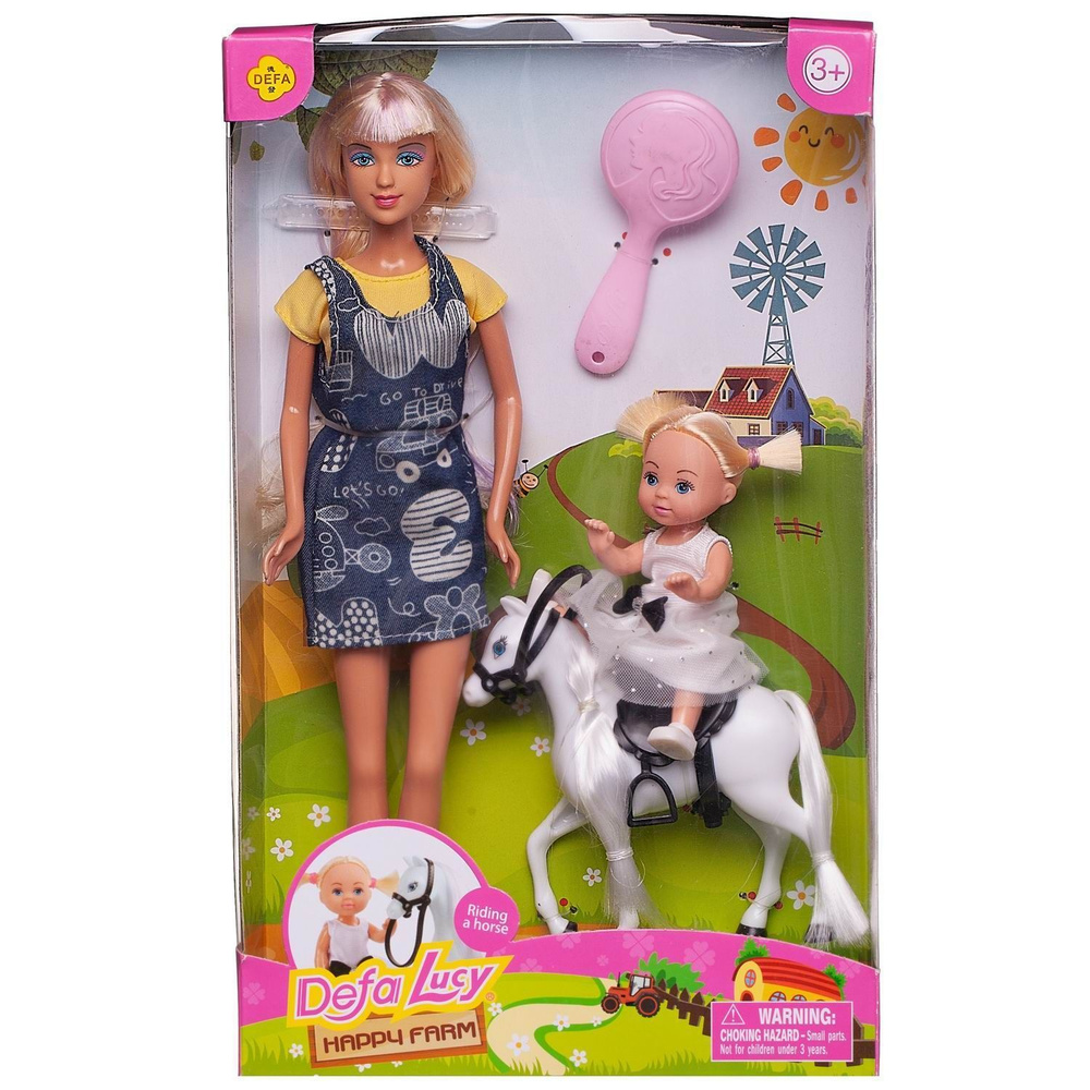 Игровой набор Кукла Defa Lucy Мама на прогулке с дочкой на белой лошадке, расческа  #1
