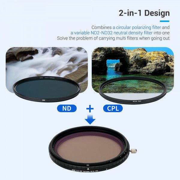 Светофильтр JJC F-NC72 Circular Polarizing & Variable ND2-ND32 Filter 2 в 1 Design #1