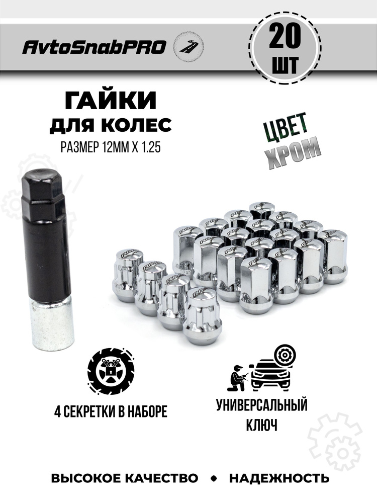 Secret Wheels Гайки-секретки М12 х 1,25, 28 мм, 20 шт. #1