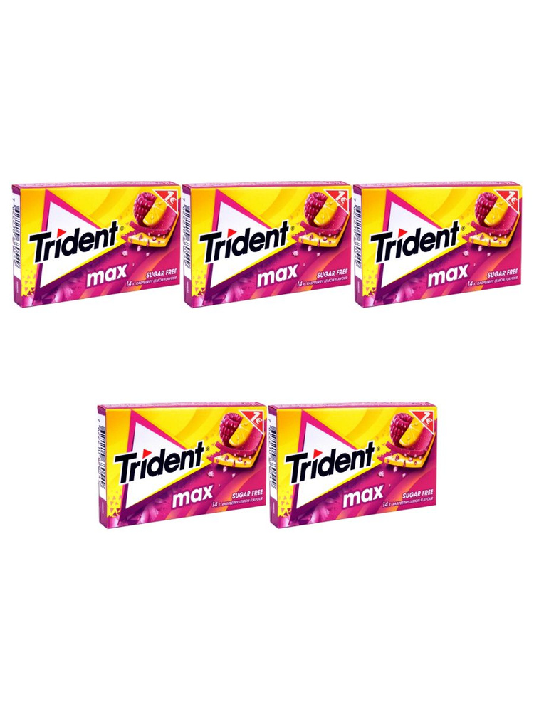 Жевательная резинка Trident Max Raspberry (Клубника), 5 уп по 26.6гр #1