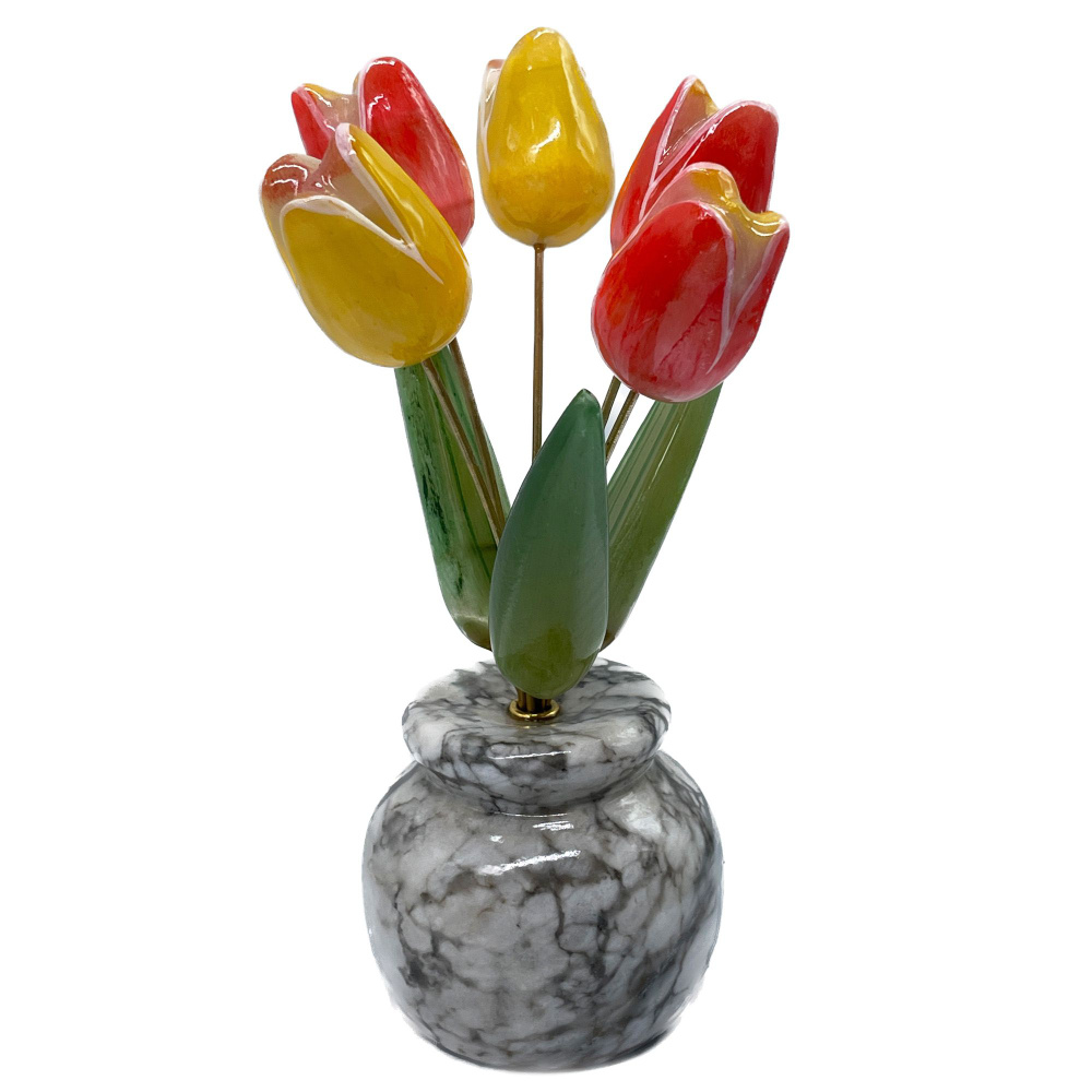 Статуэтка Тюльпаны в вазе 14 см красно-желтые селенит фигурка тюльпанов  #1