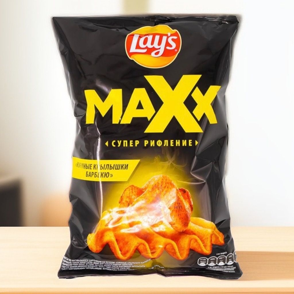 Картофельные рифлёные чипсы, Lays, "Maxx" 110 г со вкусом "Куриные крылышки барбекю"  #1